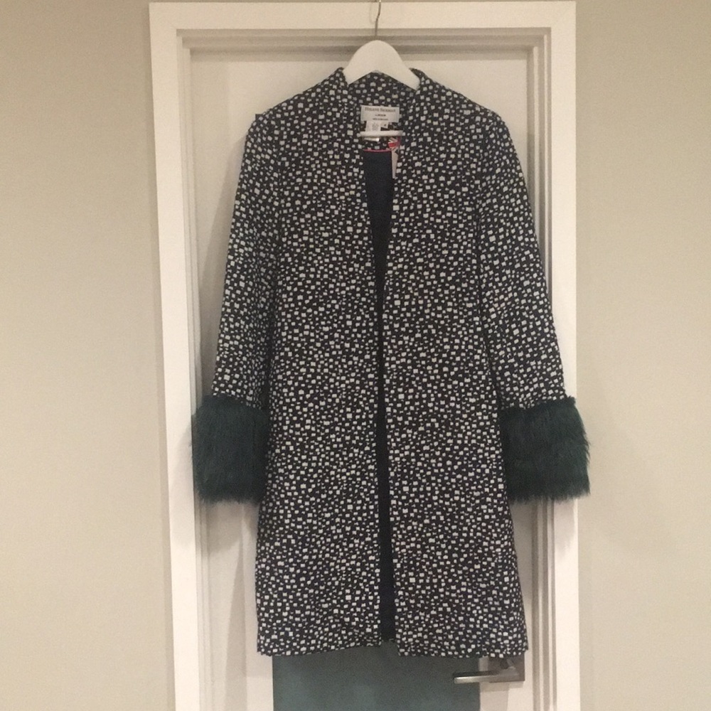 BNWT Helene Berman Spotted Faux-fur Cuffed Coat